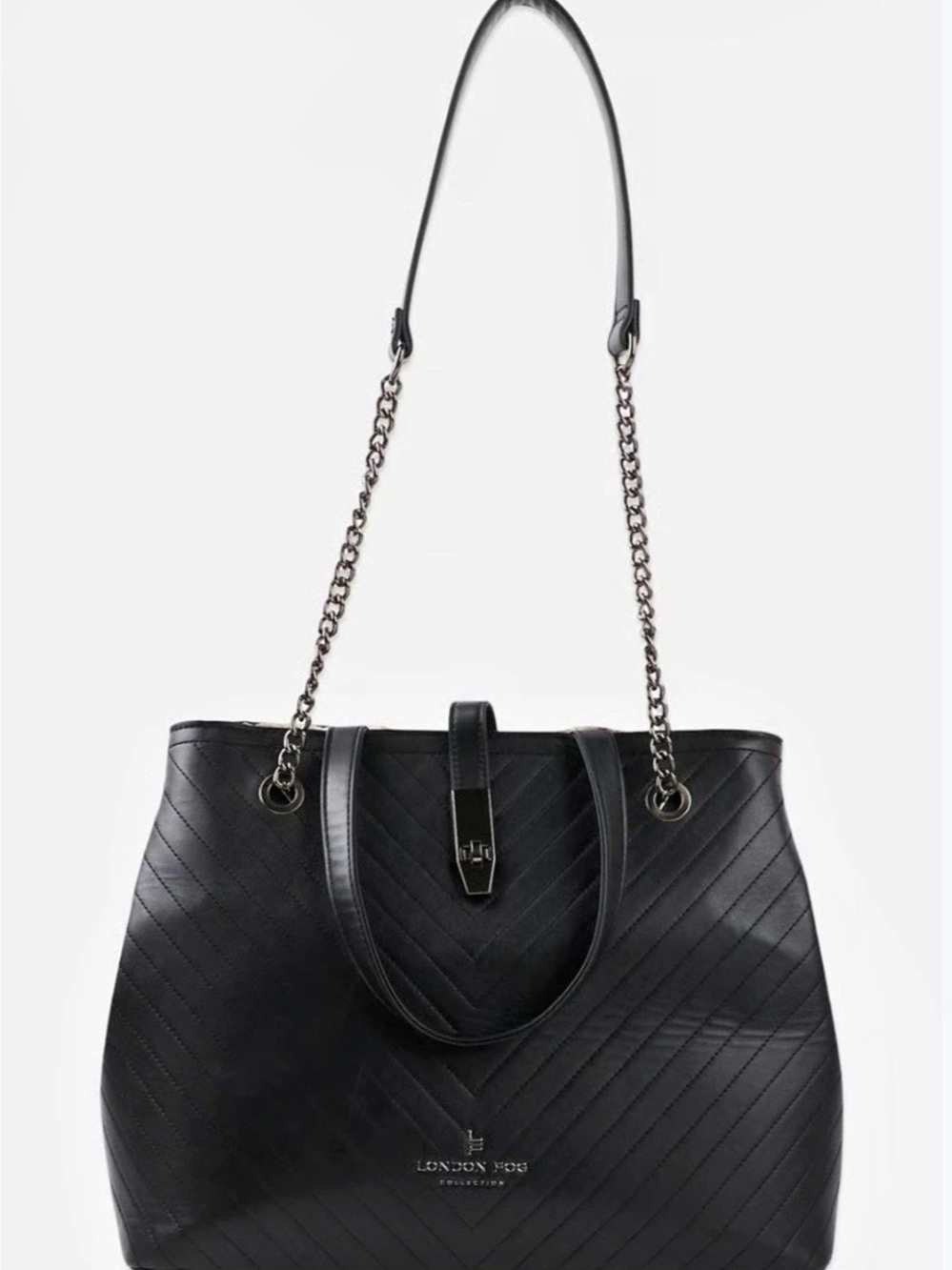 London Fog Emilia Chevron Design Tote Shoulder Bag Black
